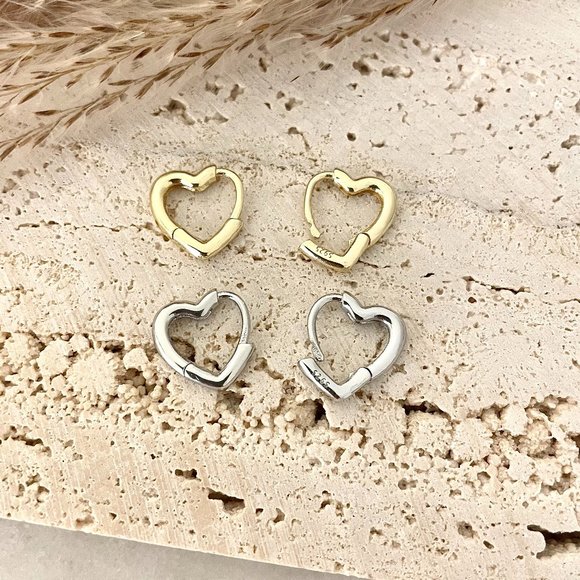 Jewelry - 925 Sterling Silver Heart Huggie Earrings Small Heart Hoop Earrings